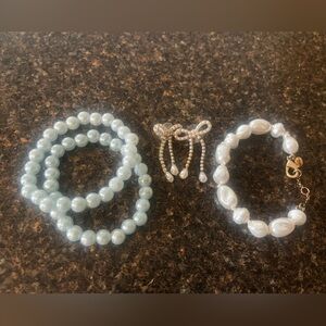 J. Crew Factory White and Cream Bow earrings & Pearl Bracelet Set